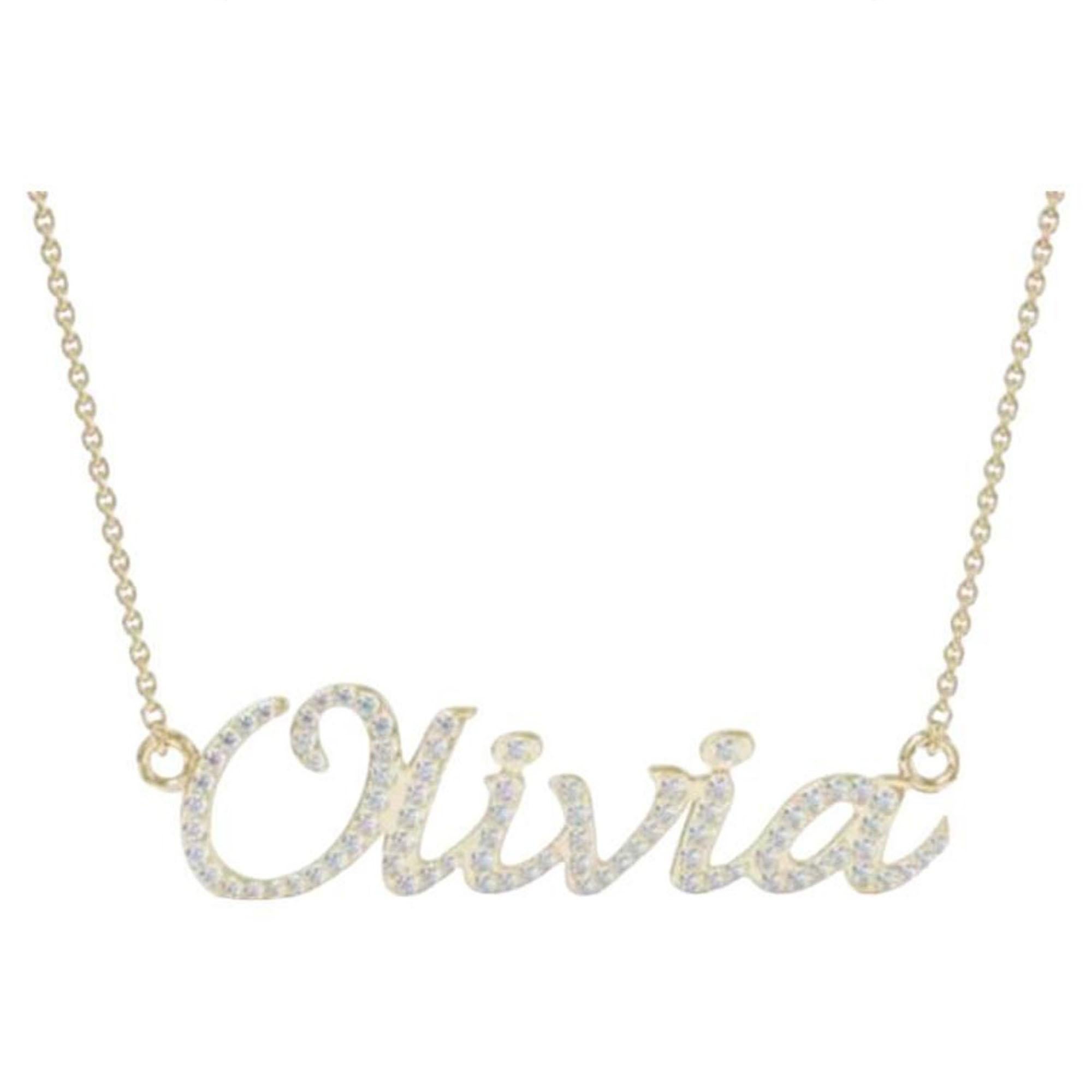 Collana creativa con diamante rotondo in oro 18 carati con nome e lettera in vendita