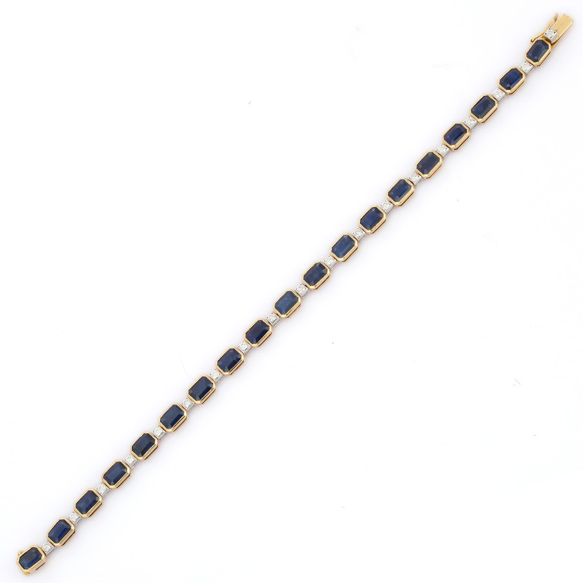 Bracelet tennis de style créatif en or jaune 18 carats avec saphir bleu et diamants Pour femmes en vente