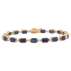 Stile creativo in oro giallo 18 carati con zaffiro blu e bracciale tennis di diamanti