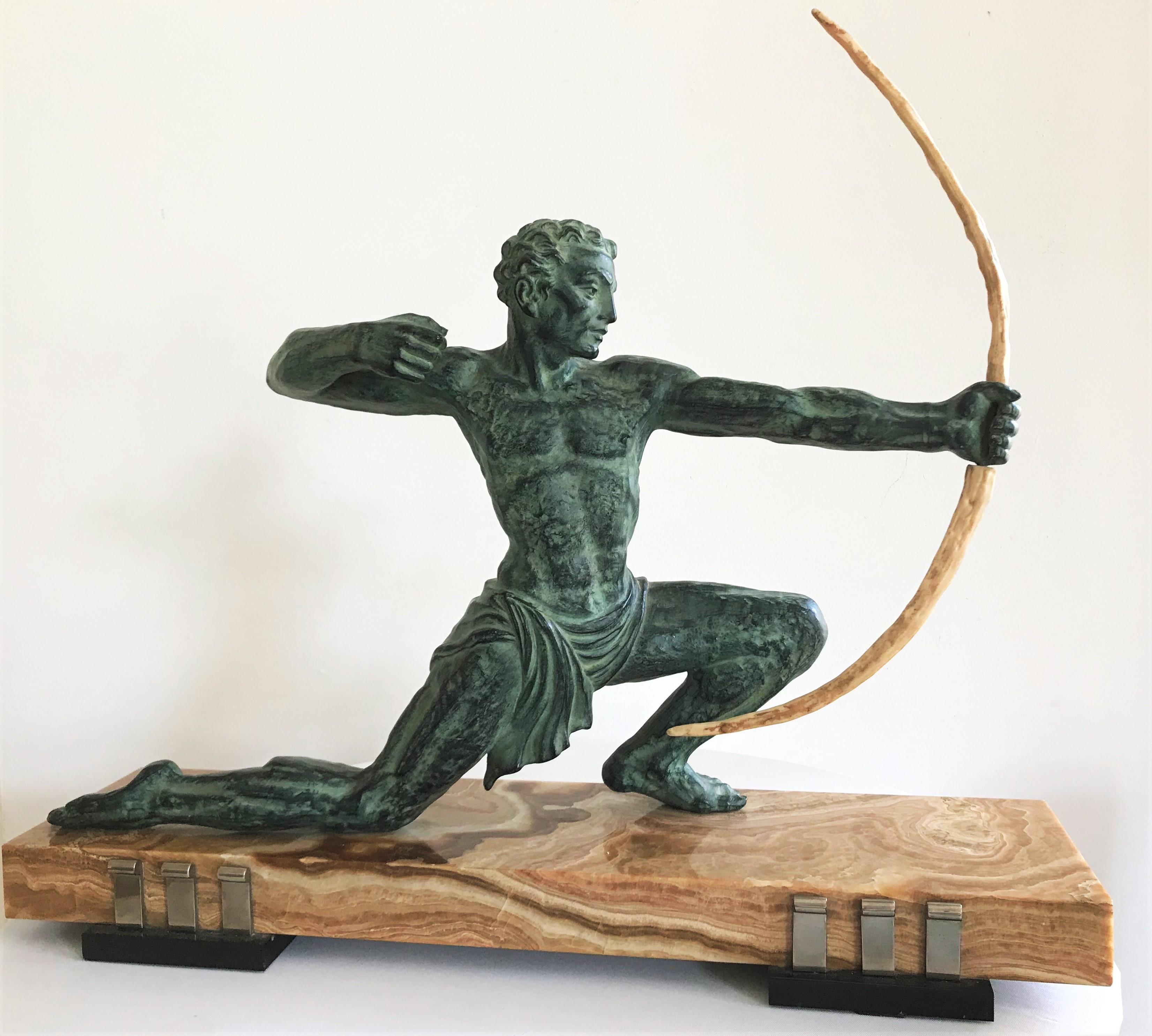 Unknown Figurative Sculpture - Bogenschütze (Archer) - Tin, Marble, Fish Bone, Archaic, Classic, Sculpture