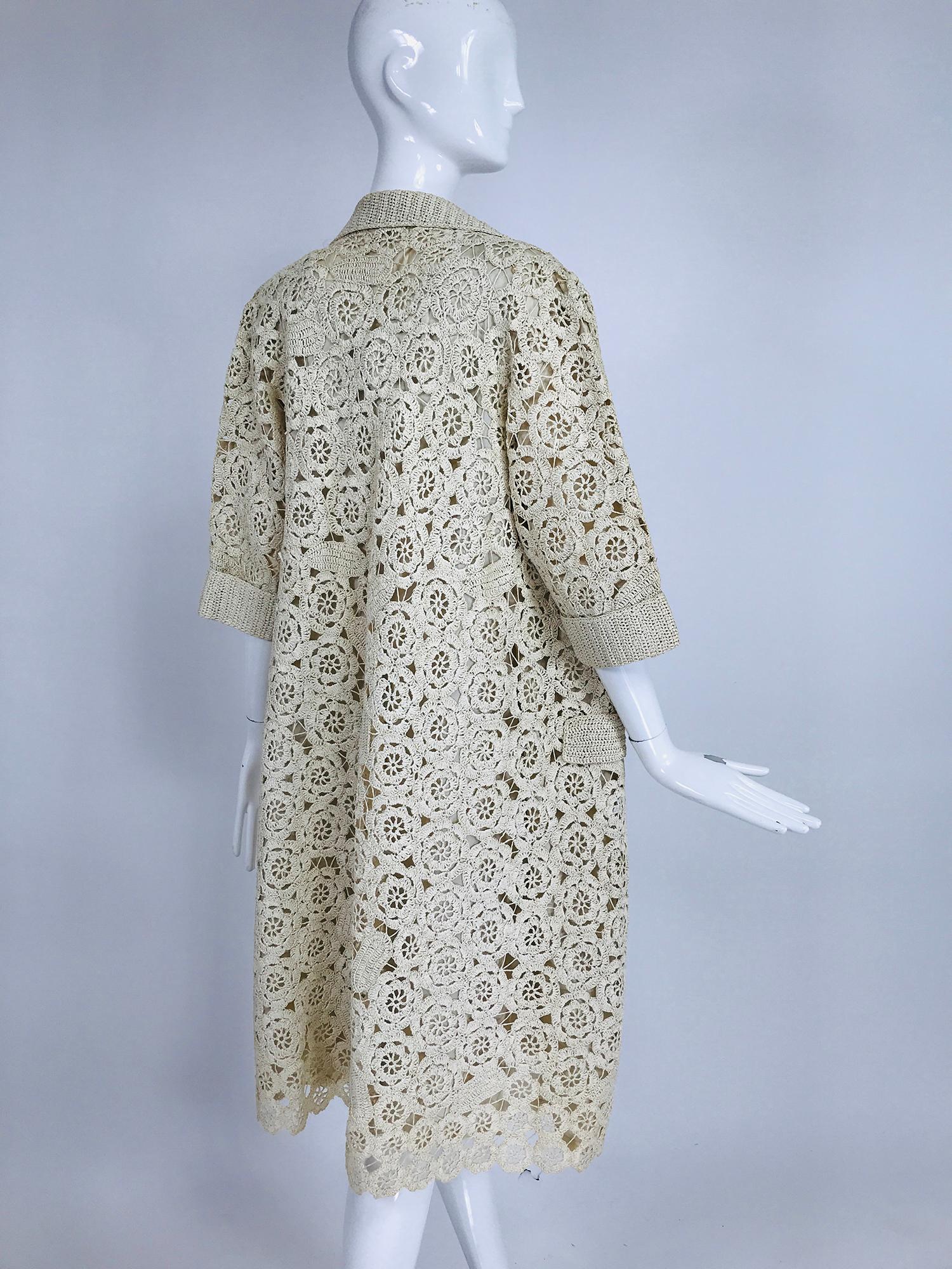 Creazioni Paoli Firenze Coat & Dress Set of Cream Crocheted Raffia 1950s  3
