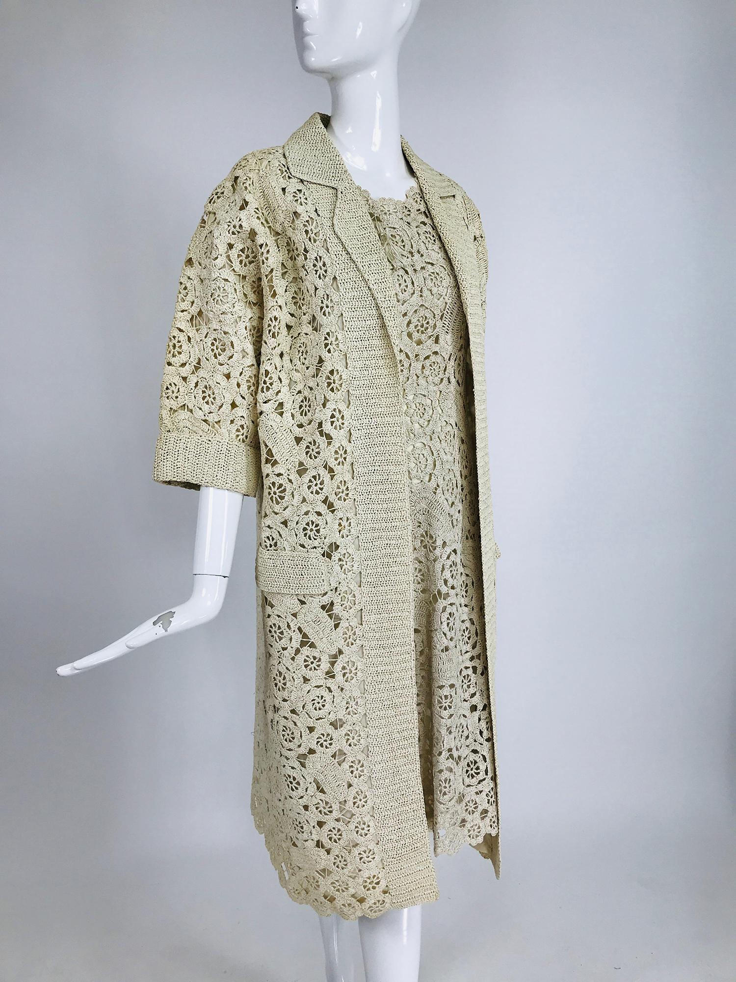 Creazioni Paoli Firenze Coat & Dress Set of Cream Crocheted Raffia 1950s  4