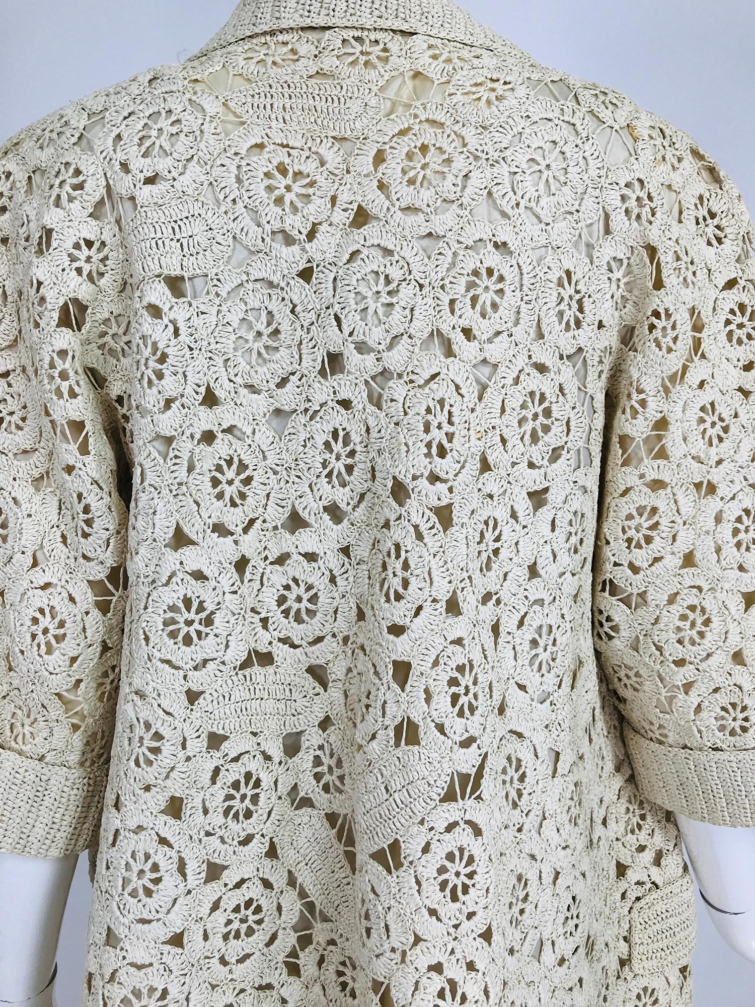 Creazioni Paoli Firenze Coat & Dress Set of Cream Crocheted Raffia 1950s  9