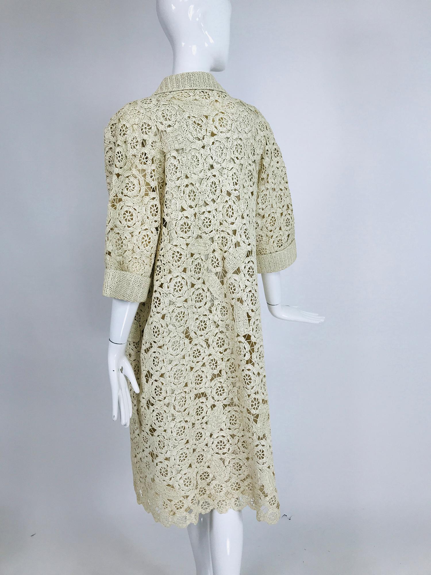 Creazioni Paoli Firenze Coat & Dress Set of Cream Crocheted Raffia 1950s  1