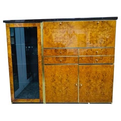Credenza Alta In Radica E Metallo Dorato Modernariato Anni ‘70