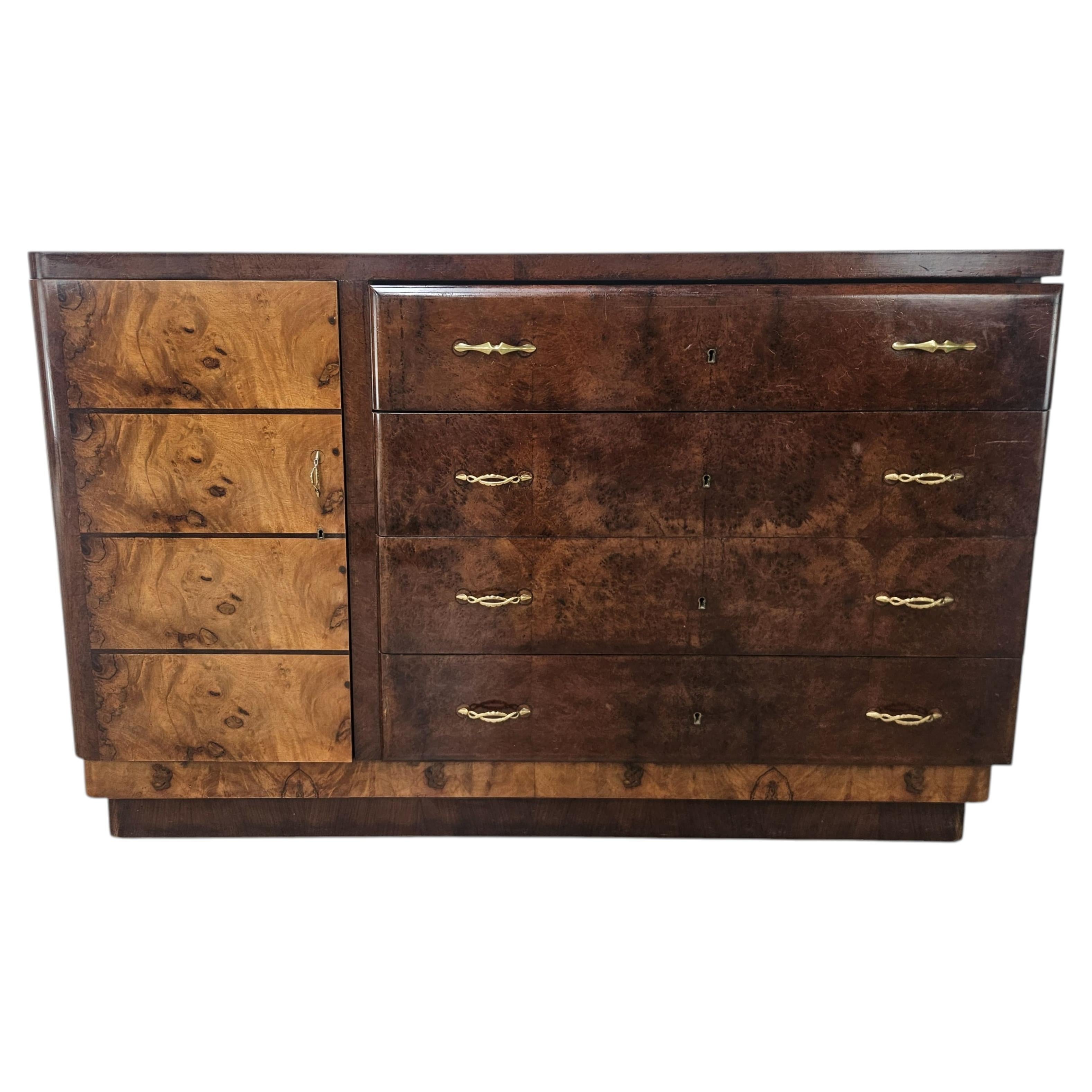Credenza Art Decò anni ’40 in noce e noce biondo in vendita