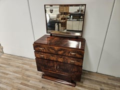 Buffet Art déco des années 40 en ronce de noyer avec miroir