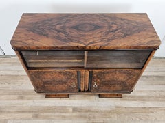 Austrian Art Deco walnut-root sideboard with sliding glass panes, 1940s