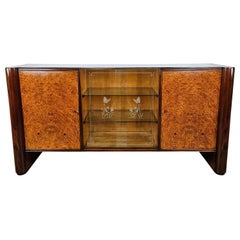 Credenza Art Decò con piano in vetro e vetri scorrevoli