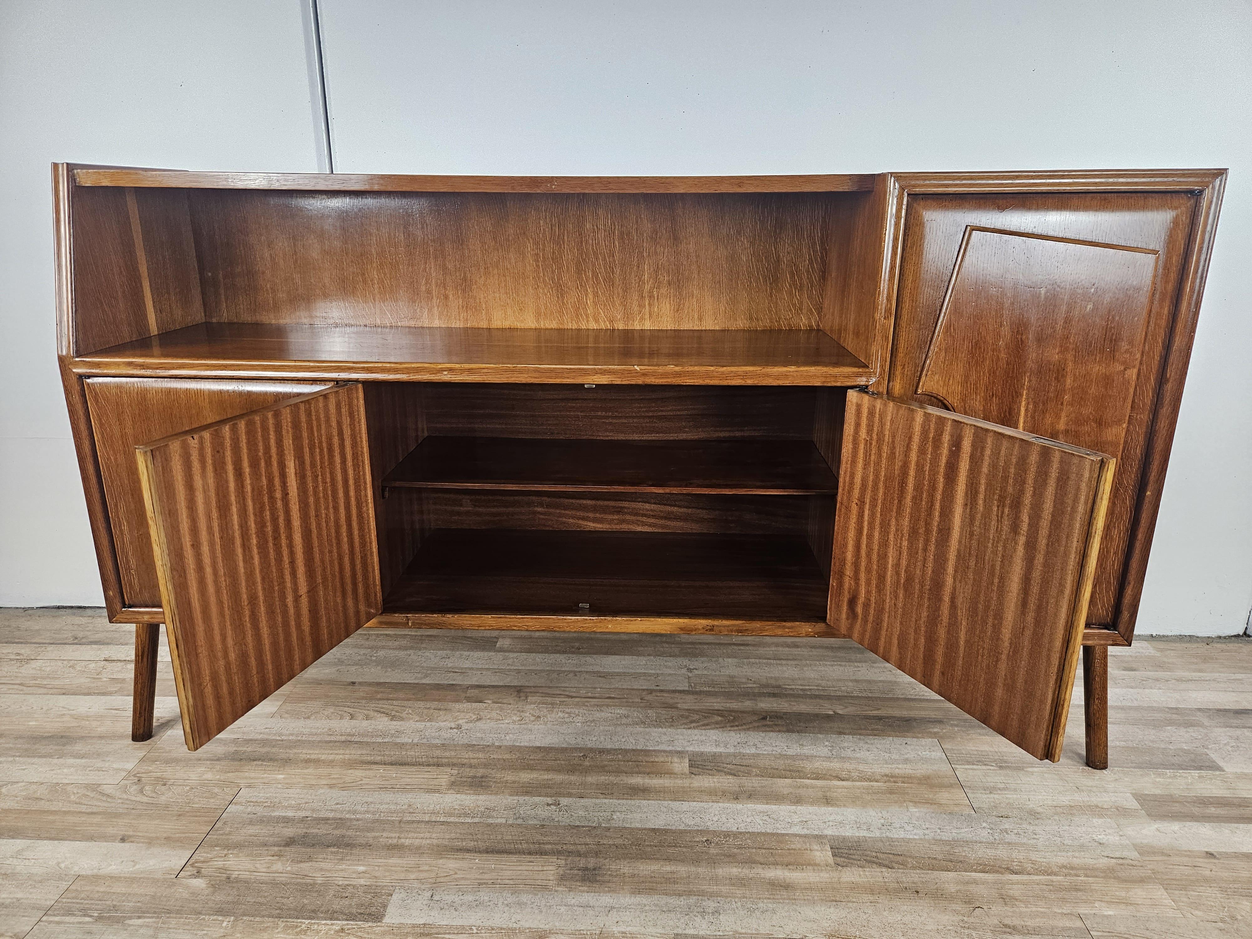 Art Deco beech stained walnut sideboard open space design 1950s For Sale 6