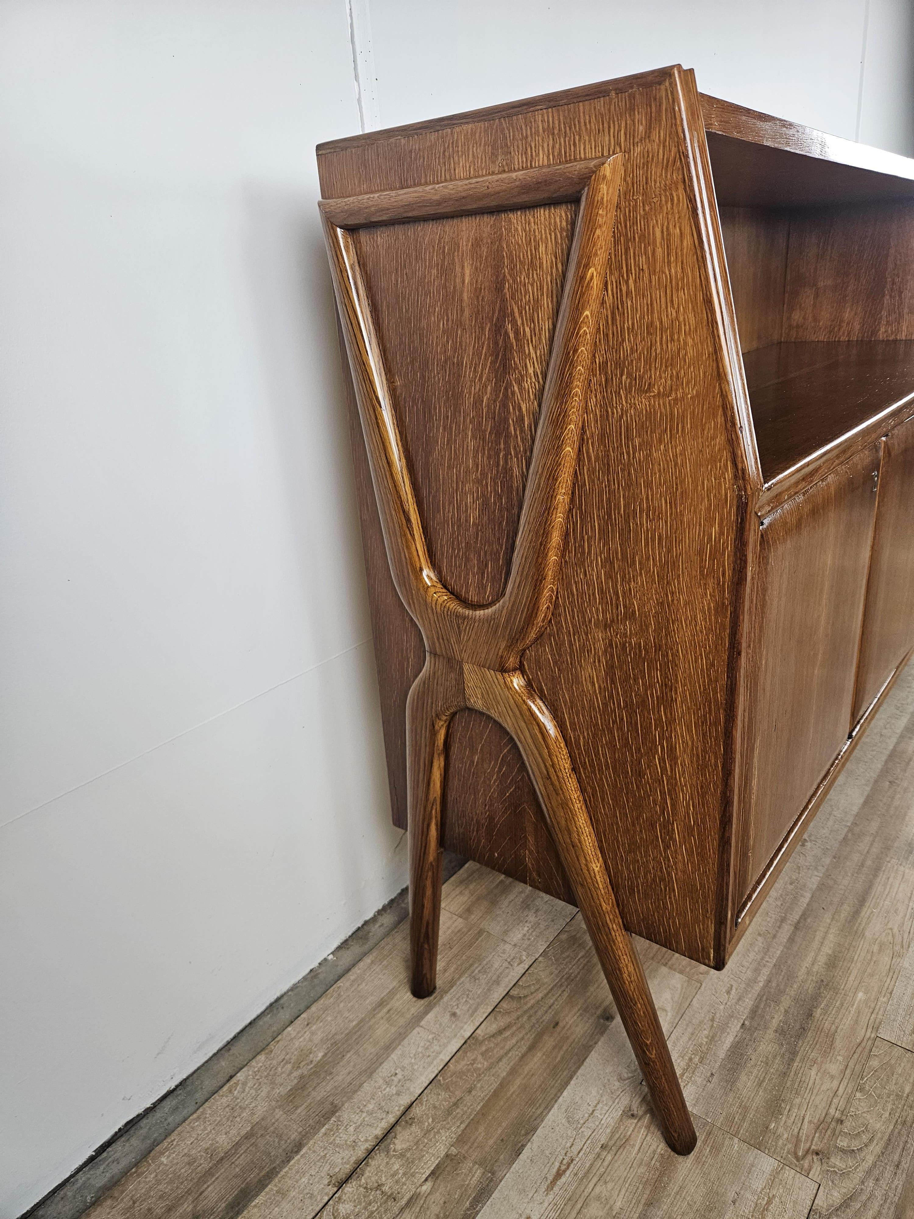 Art Deco beech stained walnut sideboard open space design 1950s For Sale 11