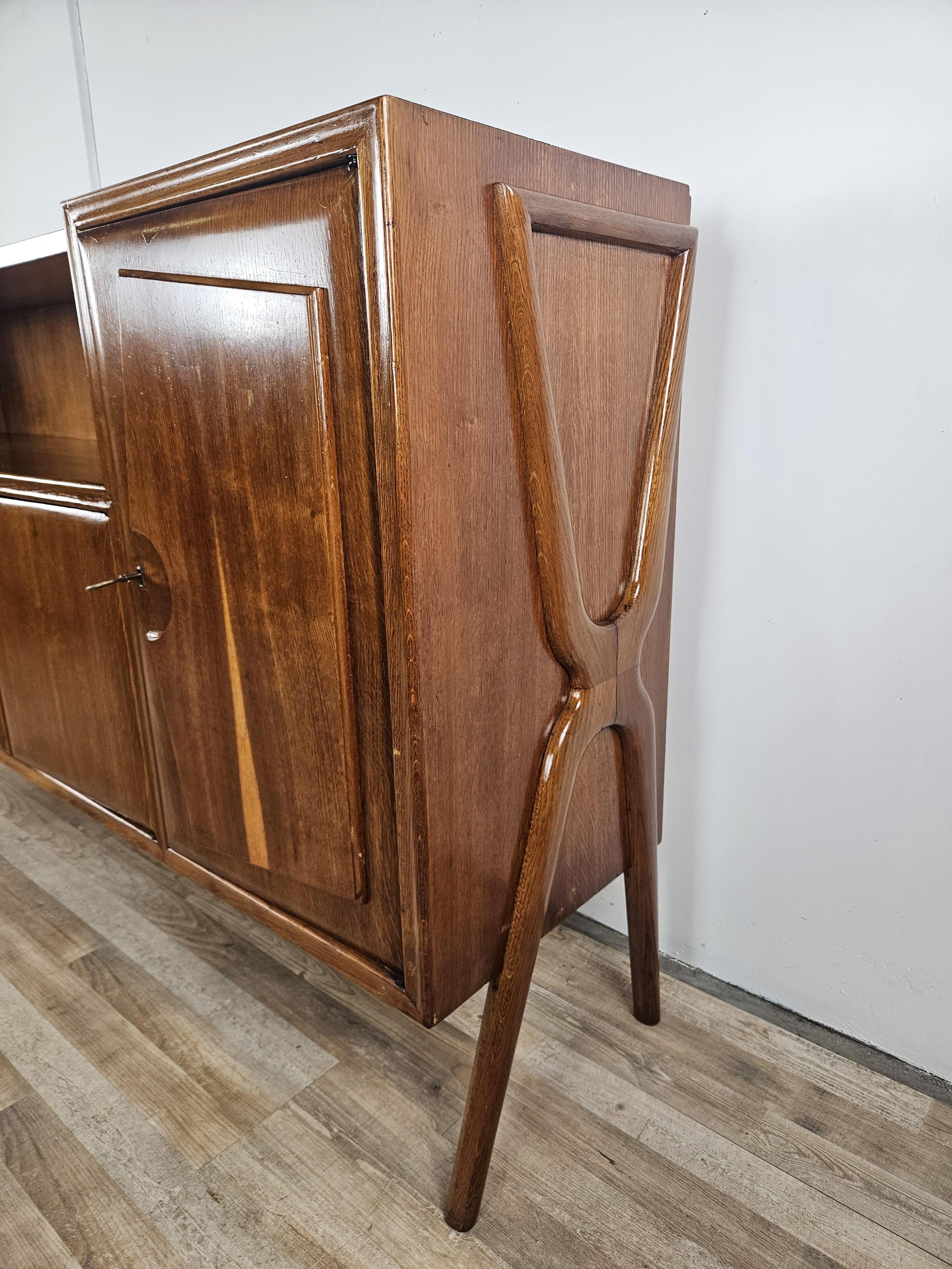 Art Deco beech stained walnut sideboard open space design 1950s For Sale 12