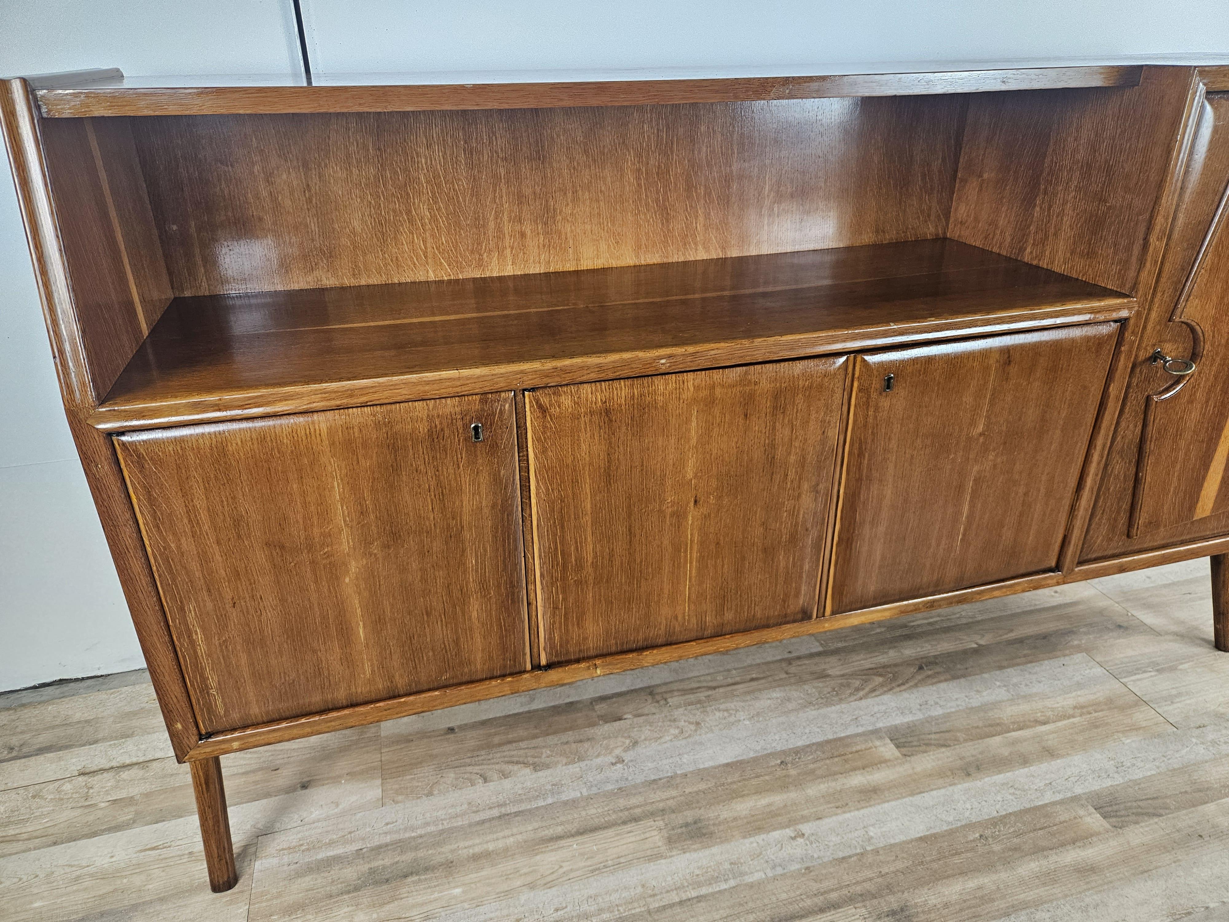 Beech Art Deco beech stained walnut sideboard open space design 1950s For Sale