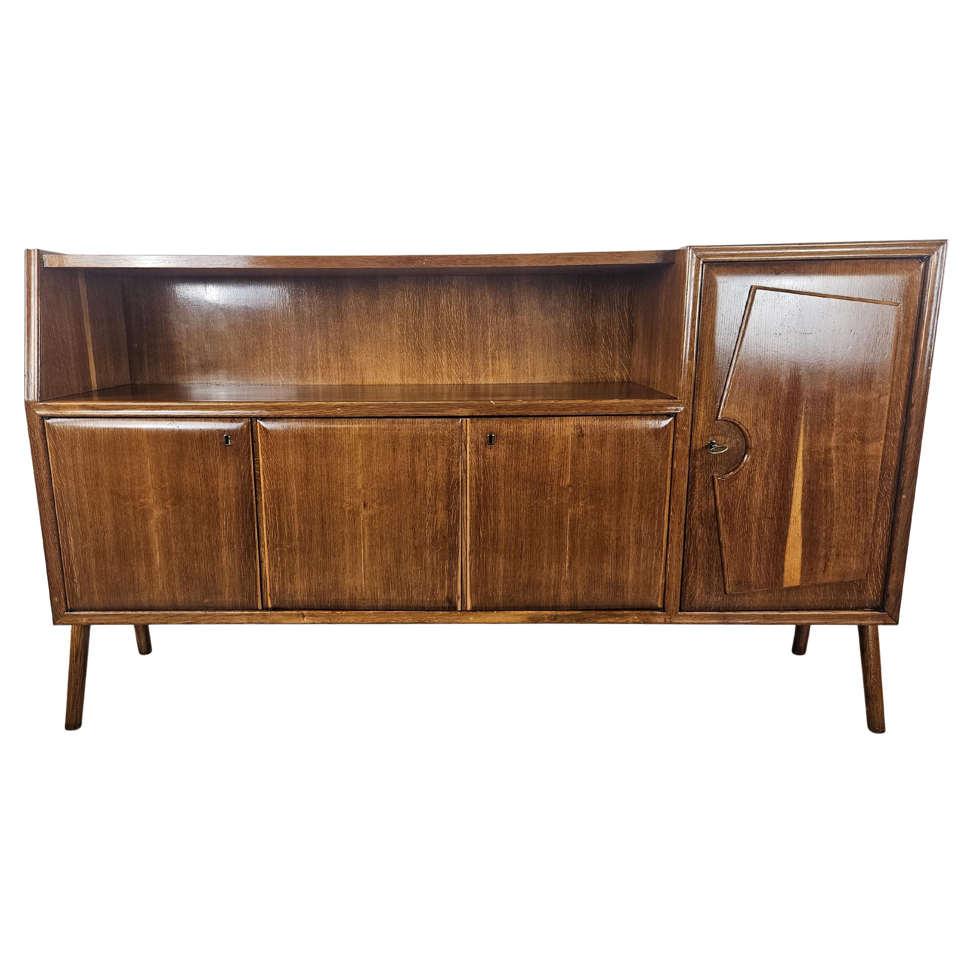 Art Deco beech stained walnut sideboard open space design 1950s For Sale