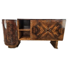 Art Deco walnut feather and briarwood sideboard