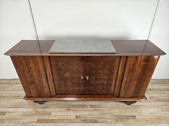Credenza Art Decò in quercia per sala da pranzo con ripiano in marmo