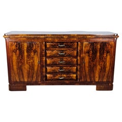 Art Deco walnut burl sideboard with doors and drawers
