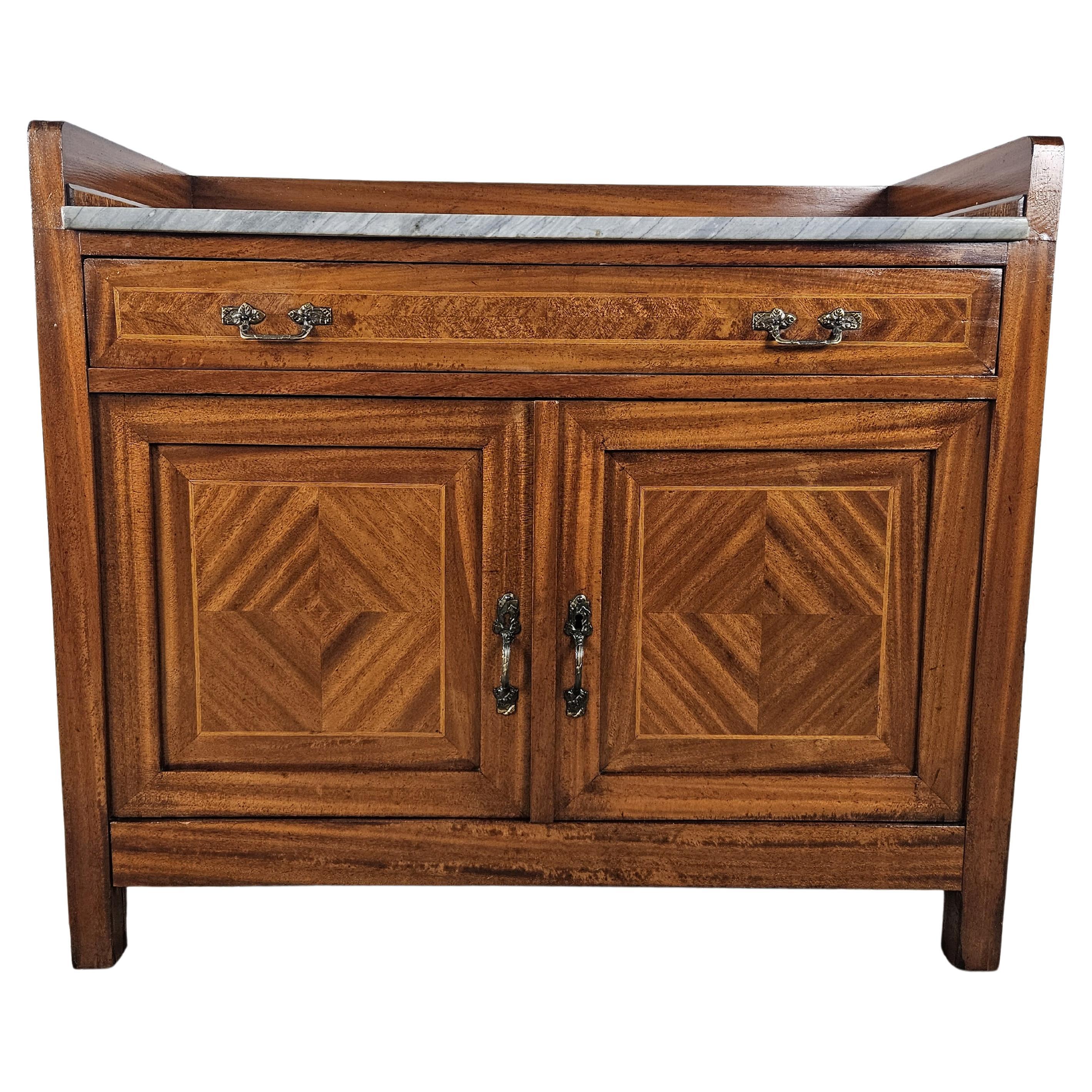 Art Nouveau walnut sideboard with marble top 20th century For Sale