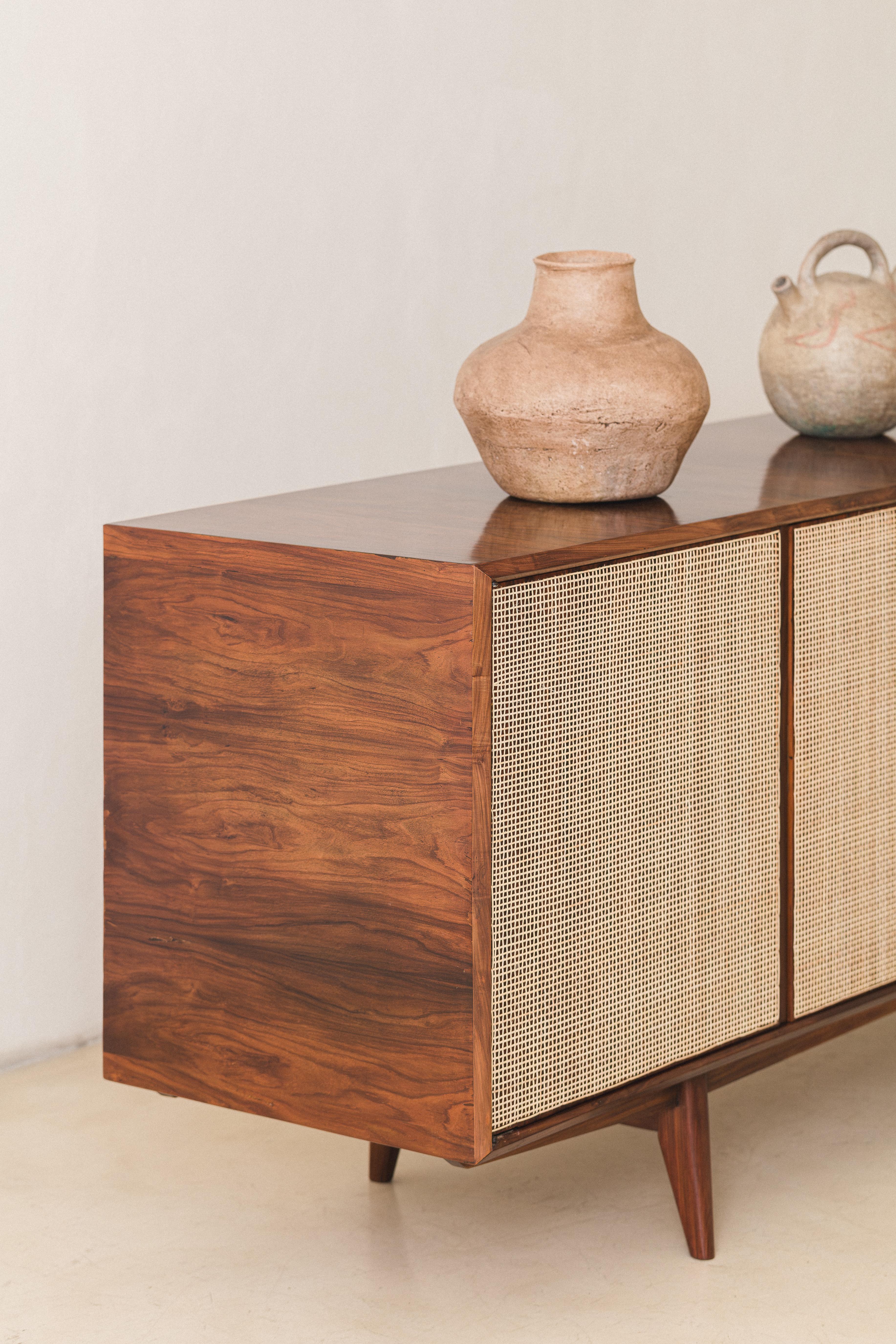 Wood Credenza, Unknown, Caviuna and Cane, c. 1955 For Sale