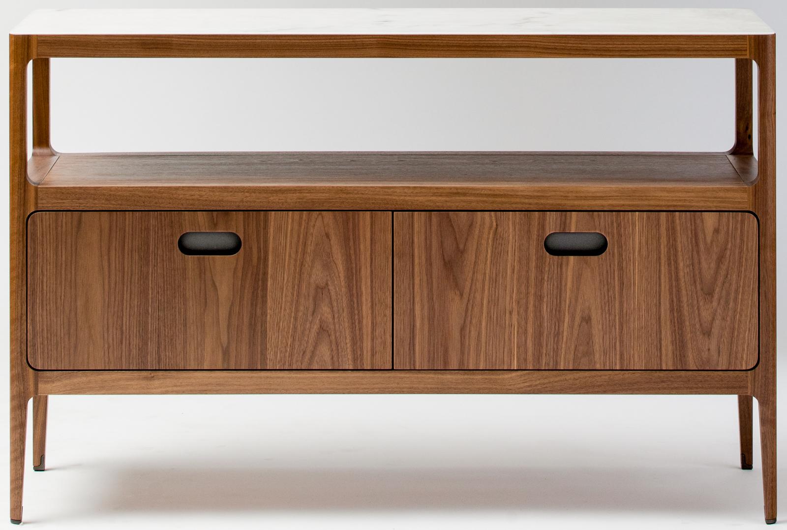 Modern Radius Credenza by Munson Furniture in Walnut with Alabaster Resin Top For Sale