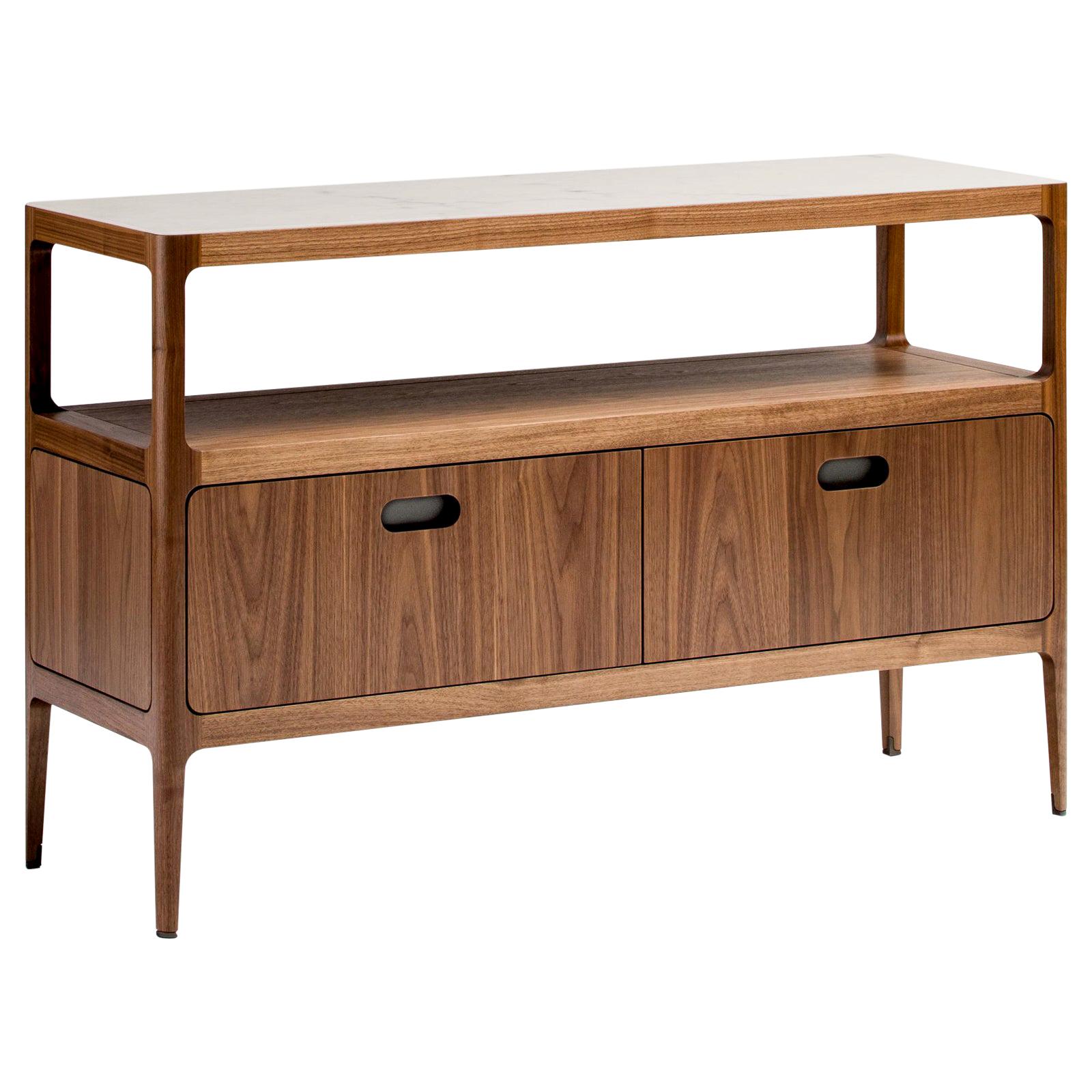 Radius Credenza by Munson Furniture in Walnut with Alabaster Resin Top For Sale