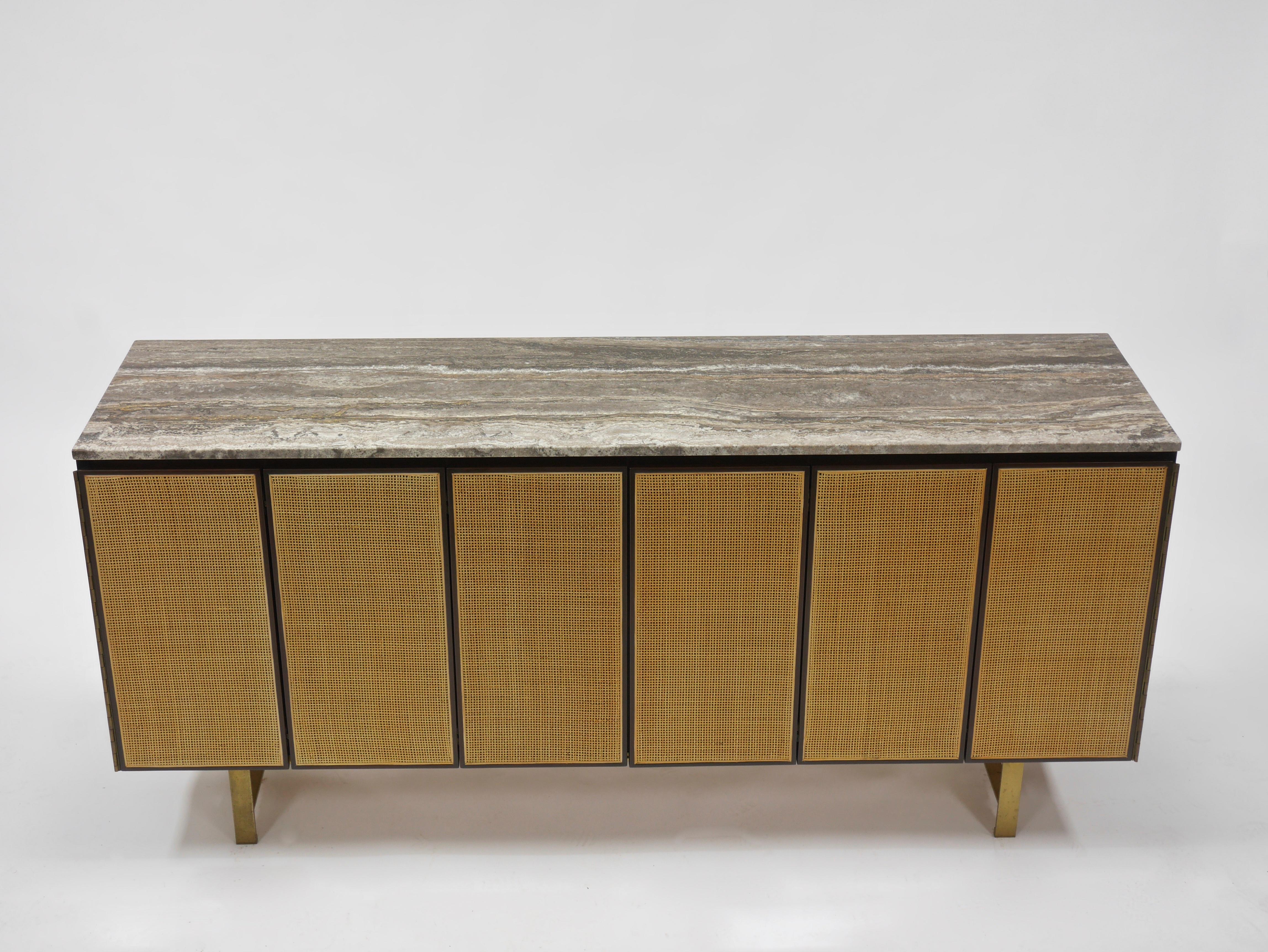 Credenza by Paul McCobb with Custom Travertine Top In Excellent Condition For Sale In Hadley, MA