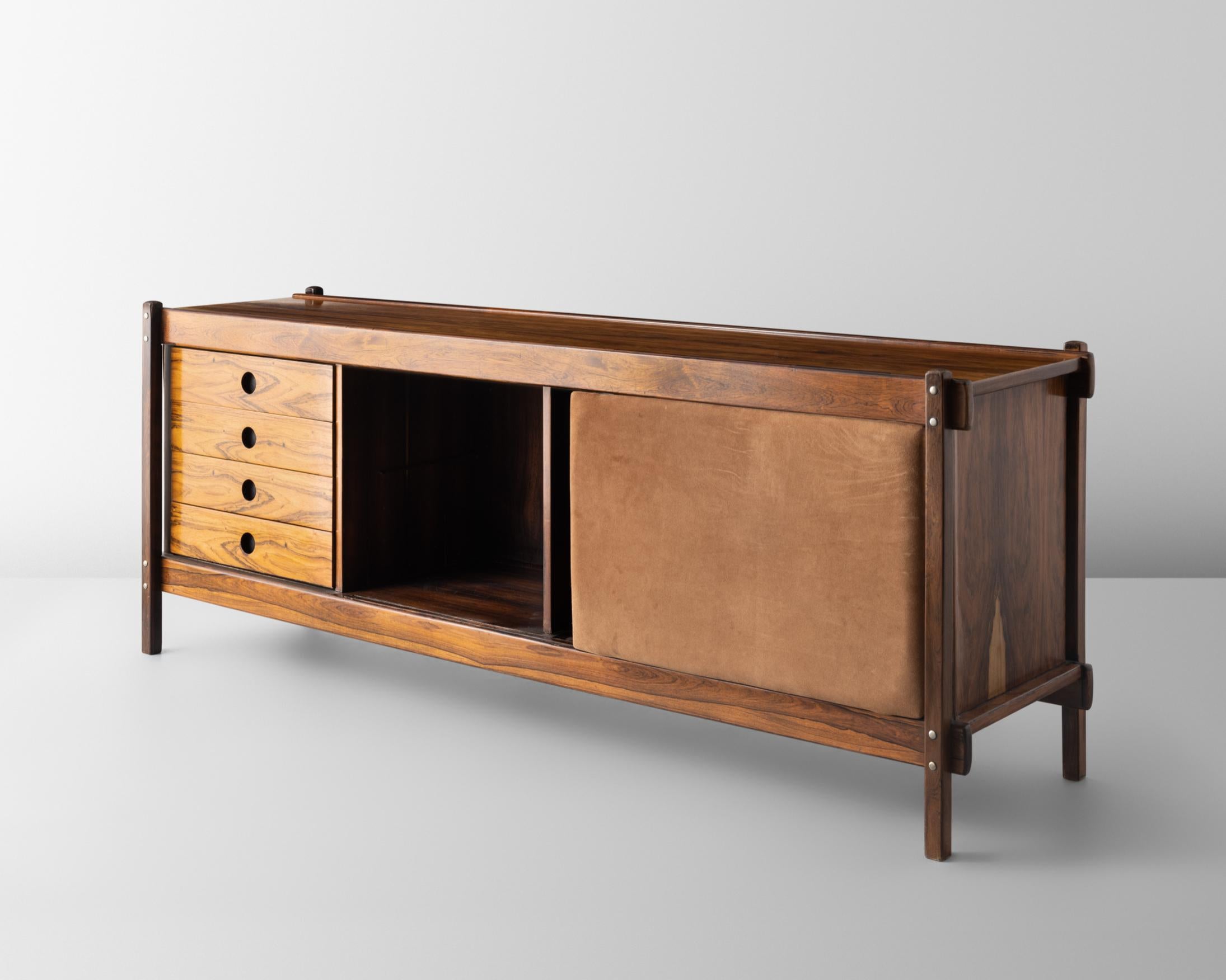 Credenza in jacaranda with leatherette doors. Designed by Sergio Rodrigues, Brazil, 1960s.