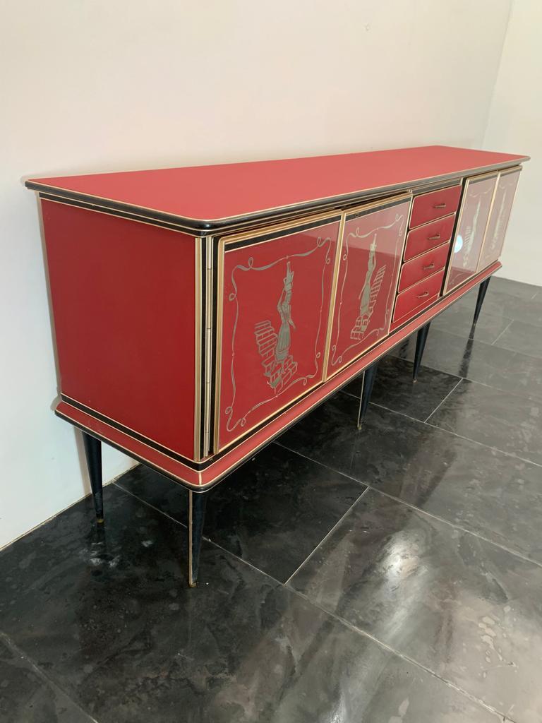 Credenza by Umberto Mascagni Rosso Bordeaux, 1950s For Sale 4