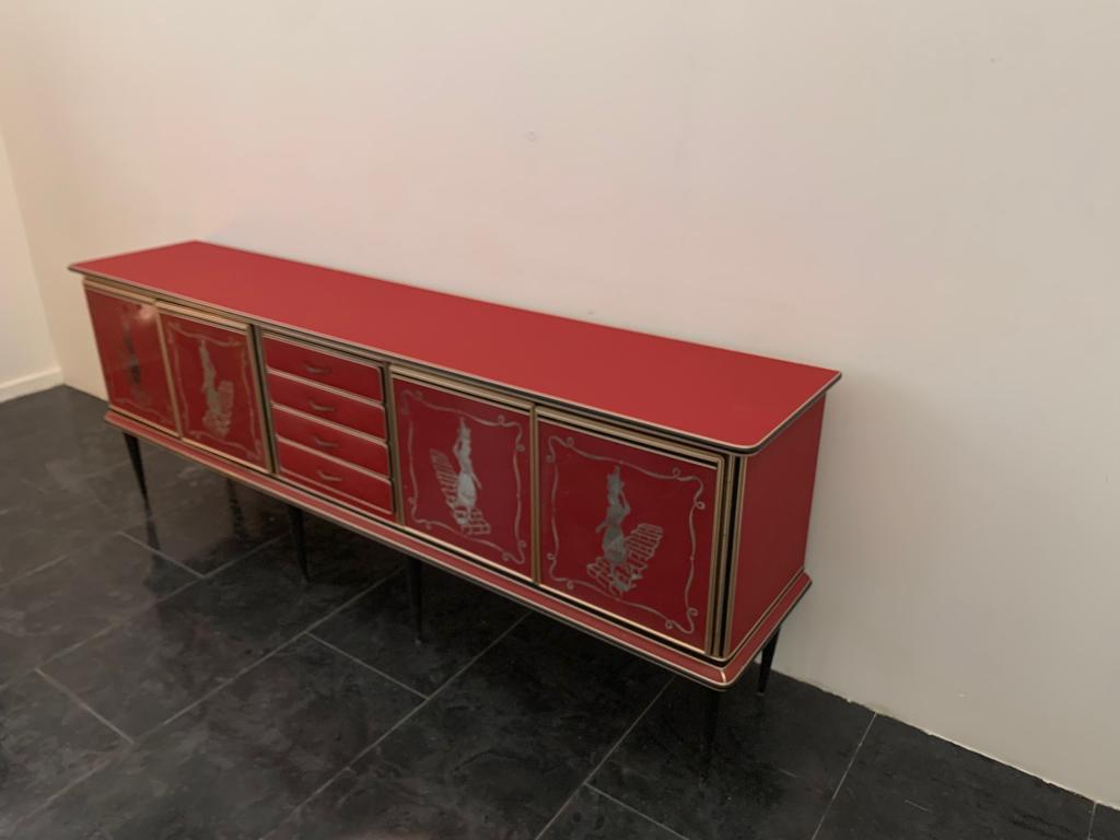 Credenza by Umberto Mascagni Rosso Bordeaux, 1950s For Sale 5