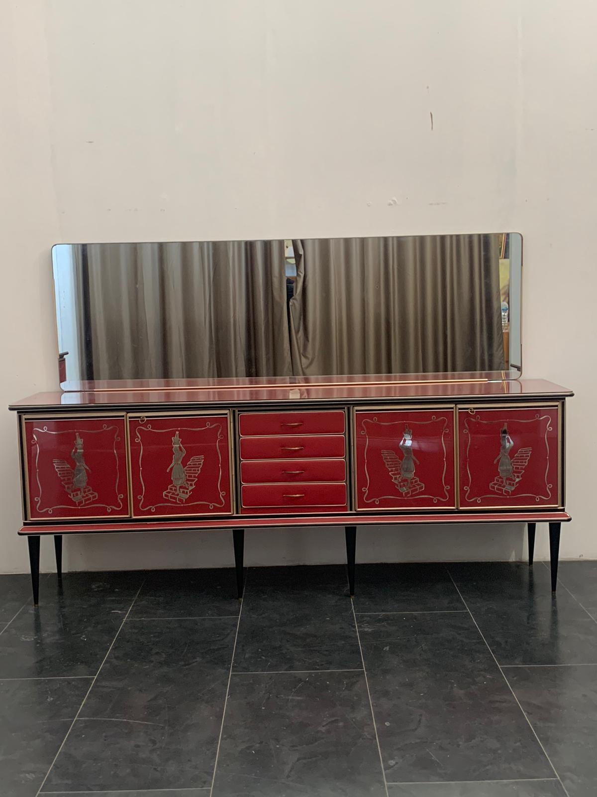 Credenza by Umberto Mascagni Rosso Bordeaux, 1950s For Sale 7