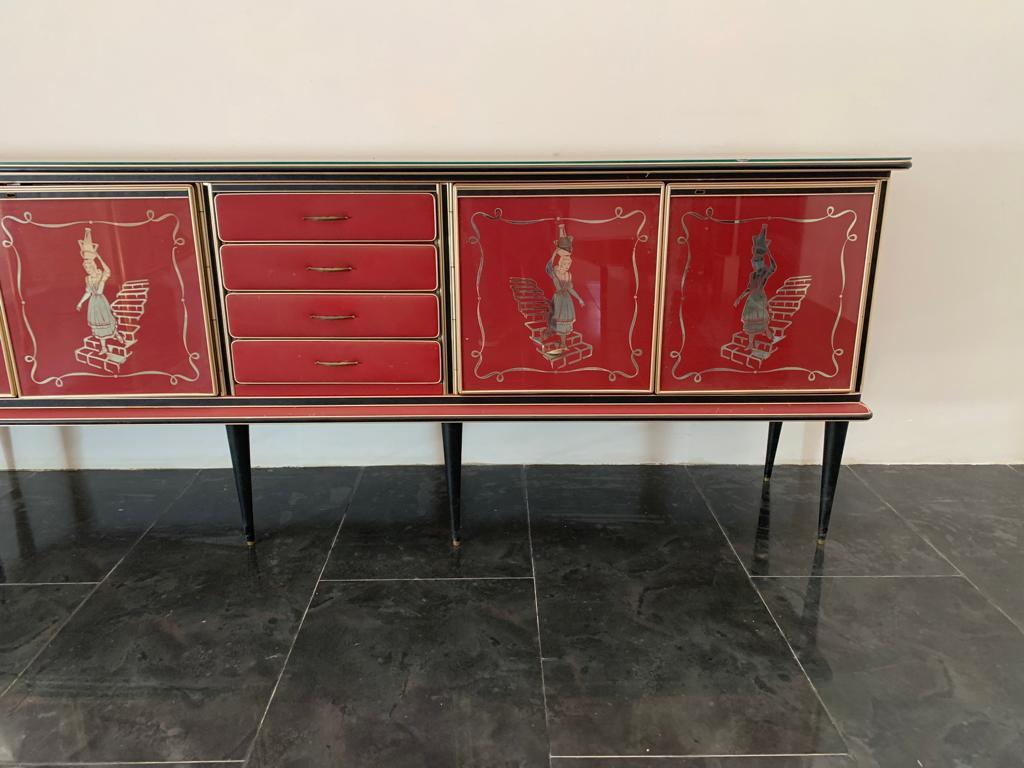 Mid-Century Modern Credenza by Umberto Mascagni Rosso Bordeaux, 1950s For Sale