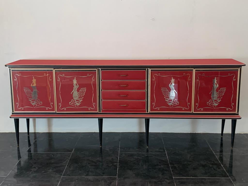 Credenza by Umberto Mascagni Rosso Bordeaux, 1950s In Good Condition For Sale In Montelabbate, PU