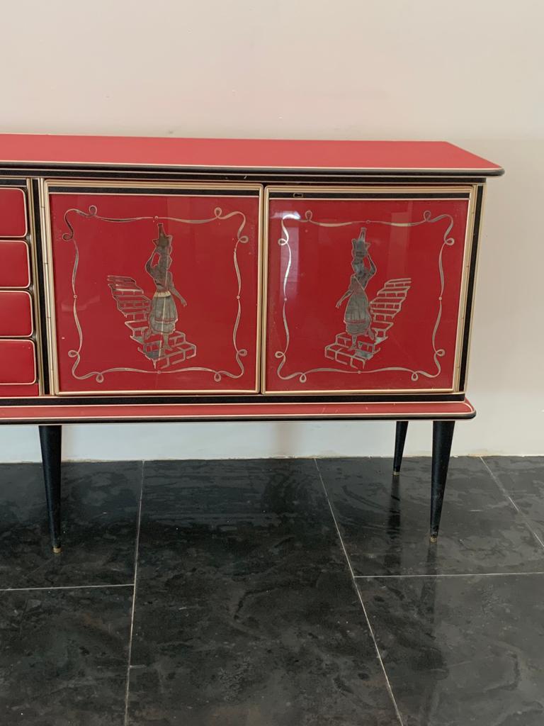 Aluminum Credenza by Umberto Mascagni Rosso Bordeaux, 1950s For Sale
