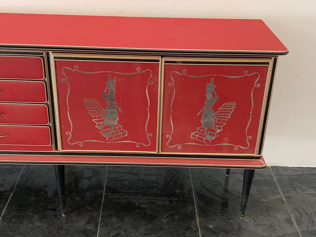 Credenza by Umberto Mascagni Rosso Bordeaux, 1950s For Sale 1
