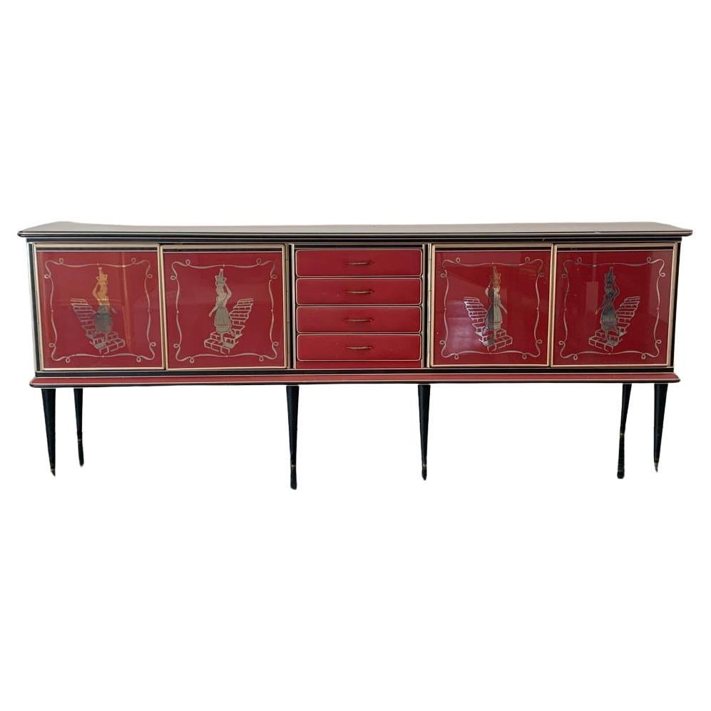 Credenza by Umberto Mascagni Rosso Bordeaux, 1950s For Sale