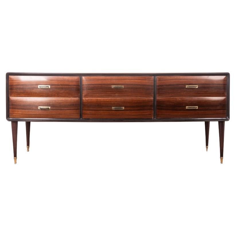 Italian design 1960s vintage rosewood and glass chest of drawers sideboard For Sale