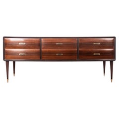Italian design 1960s vintage rosewood and glass chest of drawers sideboard
