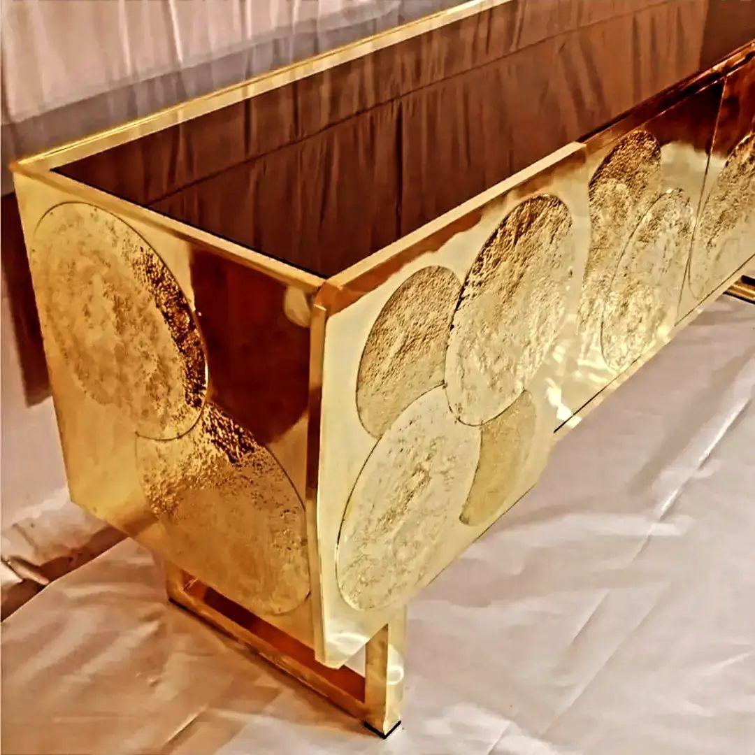 Engraved Fully brass sideboard handmade in Italy available  For Sale
