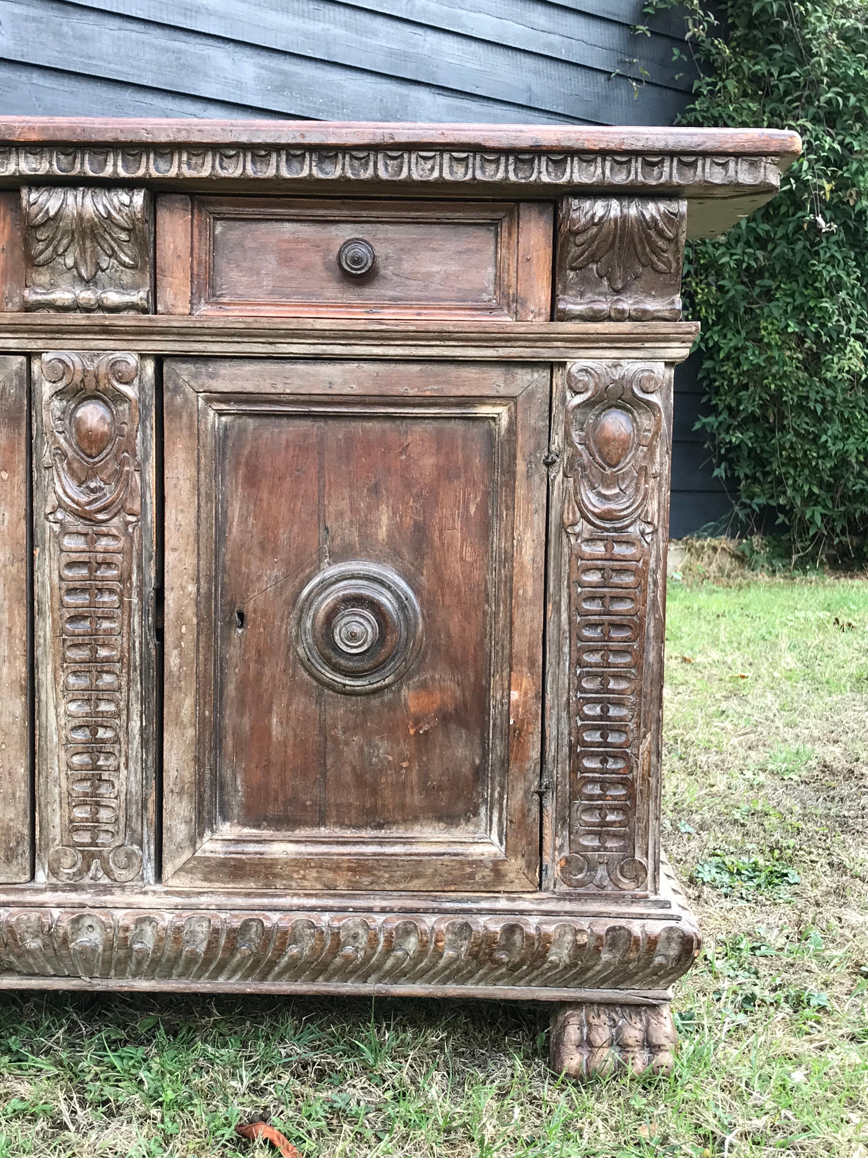 Credenza Cupboard Italian Walnut Carved Narrow For Sale 5