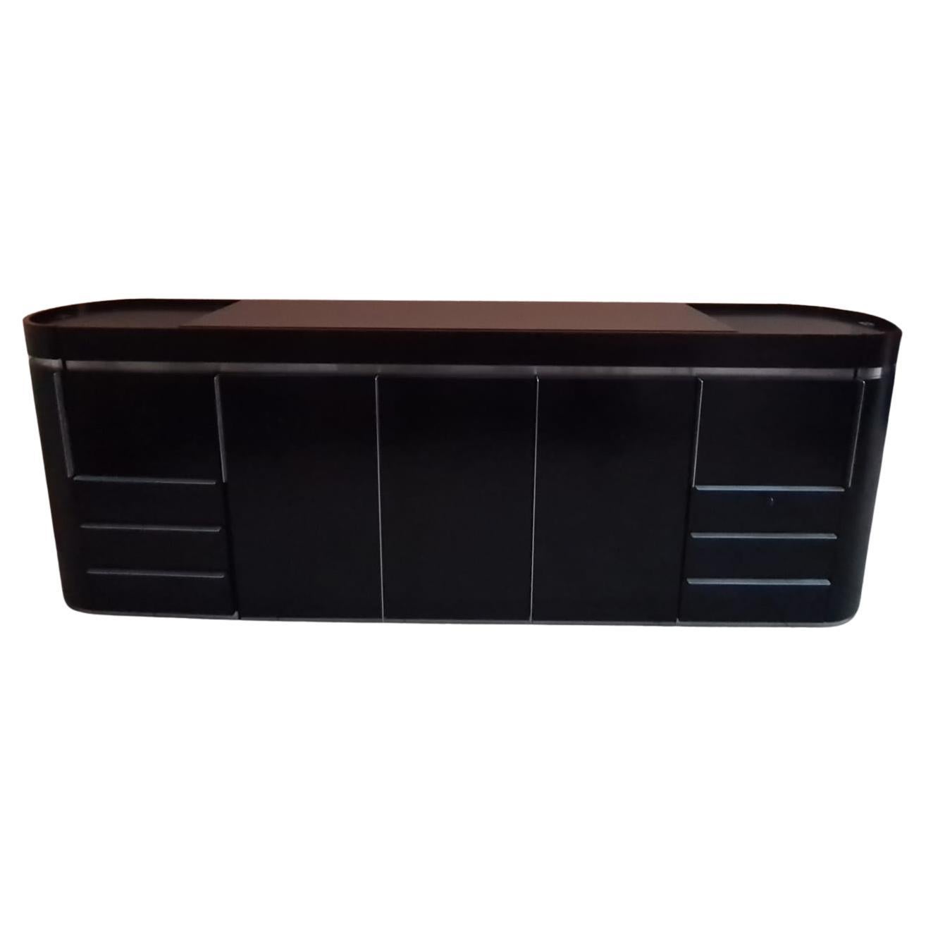Credenza da centro stondata in legno e acciaio anni 80' in vendita