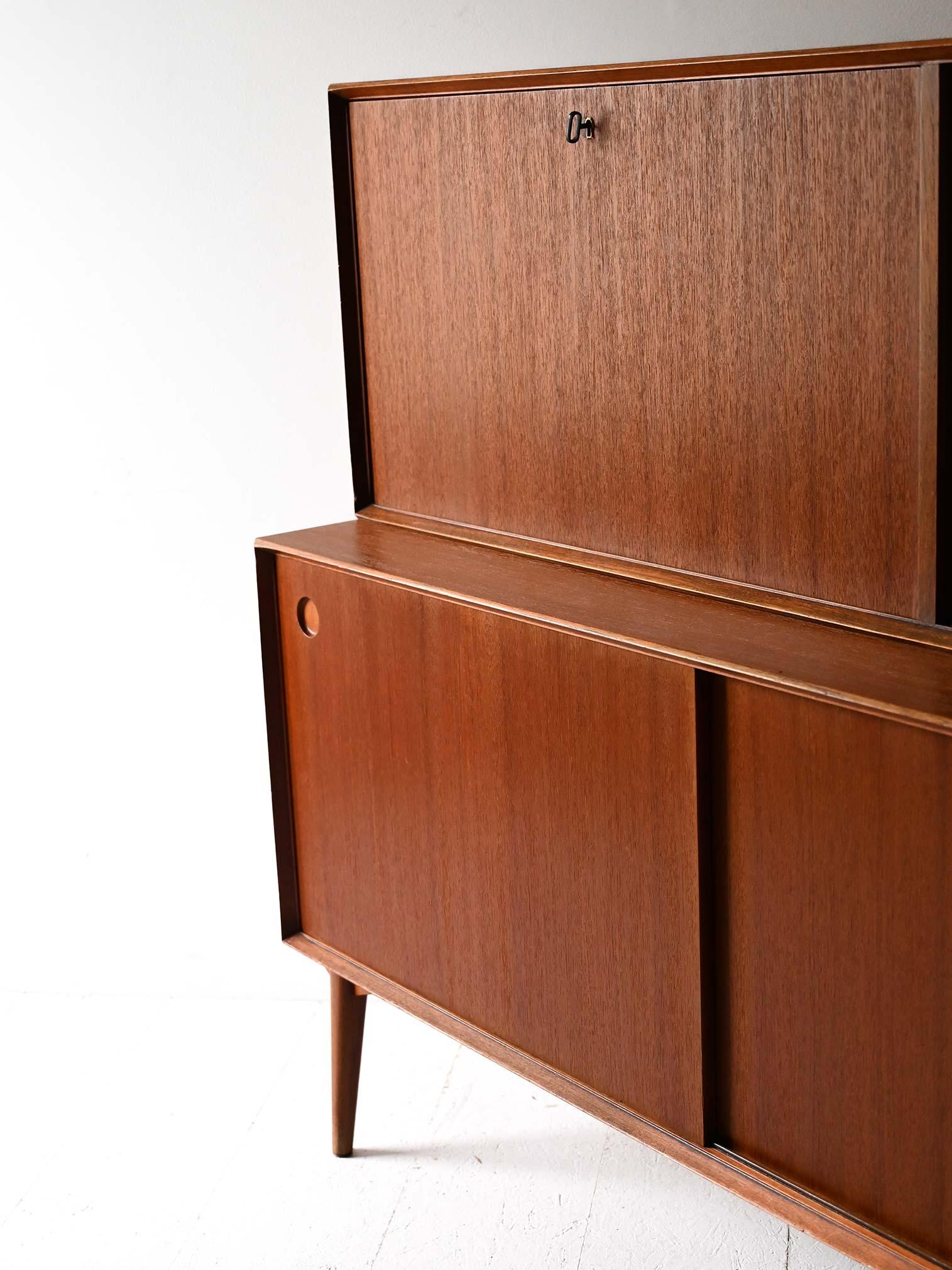 Vintage Danish sideboard with flap and sliding doors For Sale 6