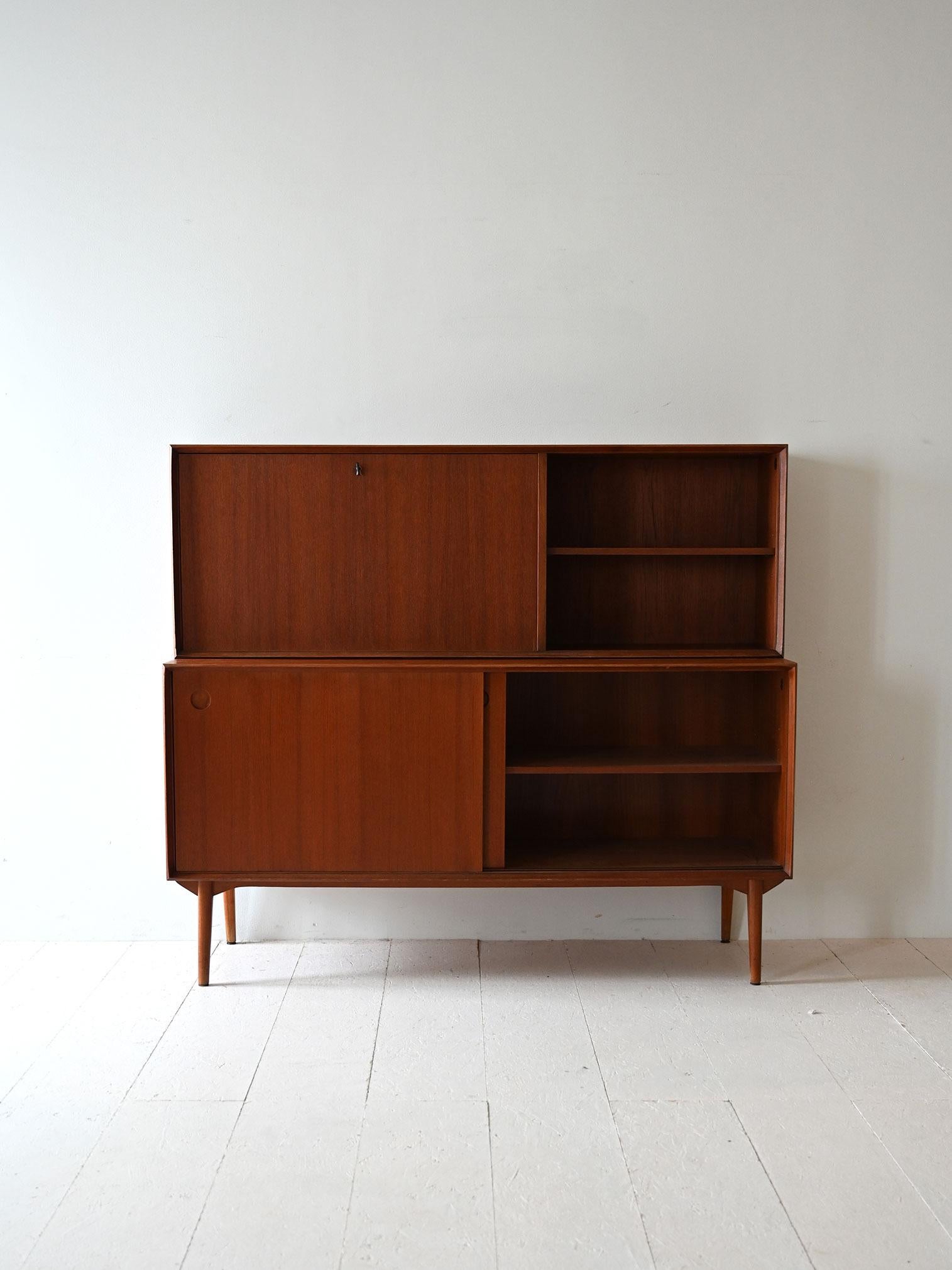 Scandinavian Modern Vintage Danish sideboard with flap and sliding doors For Sale