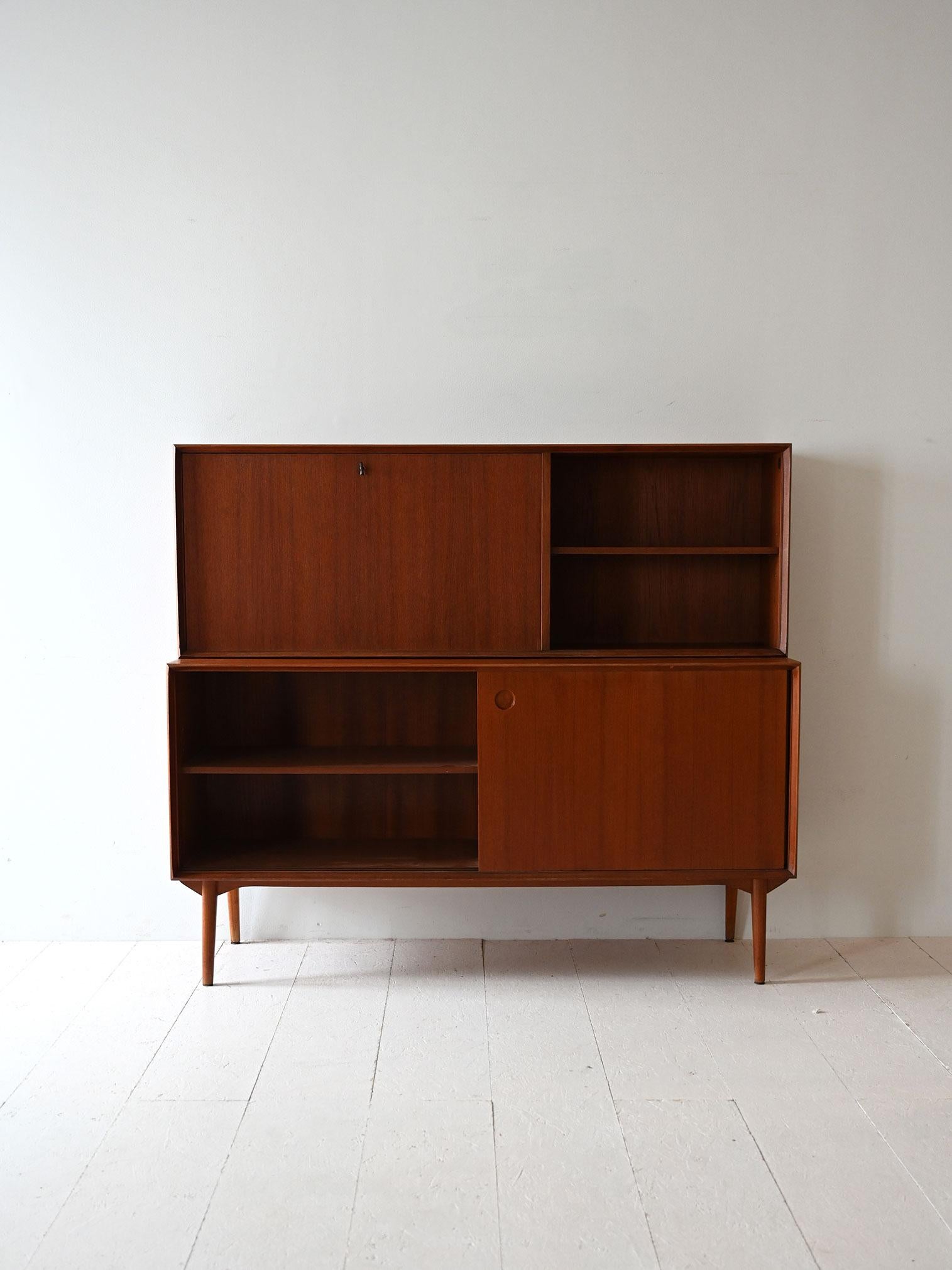 Vintage Danish sideboard with flap and sliding doors In Good Condition For Sale In Brescia, IT