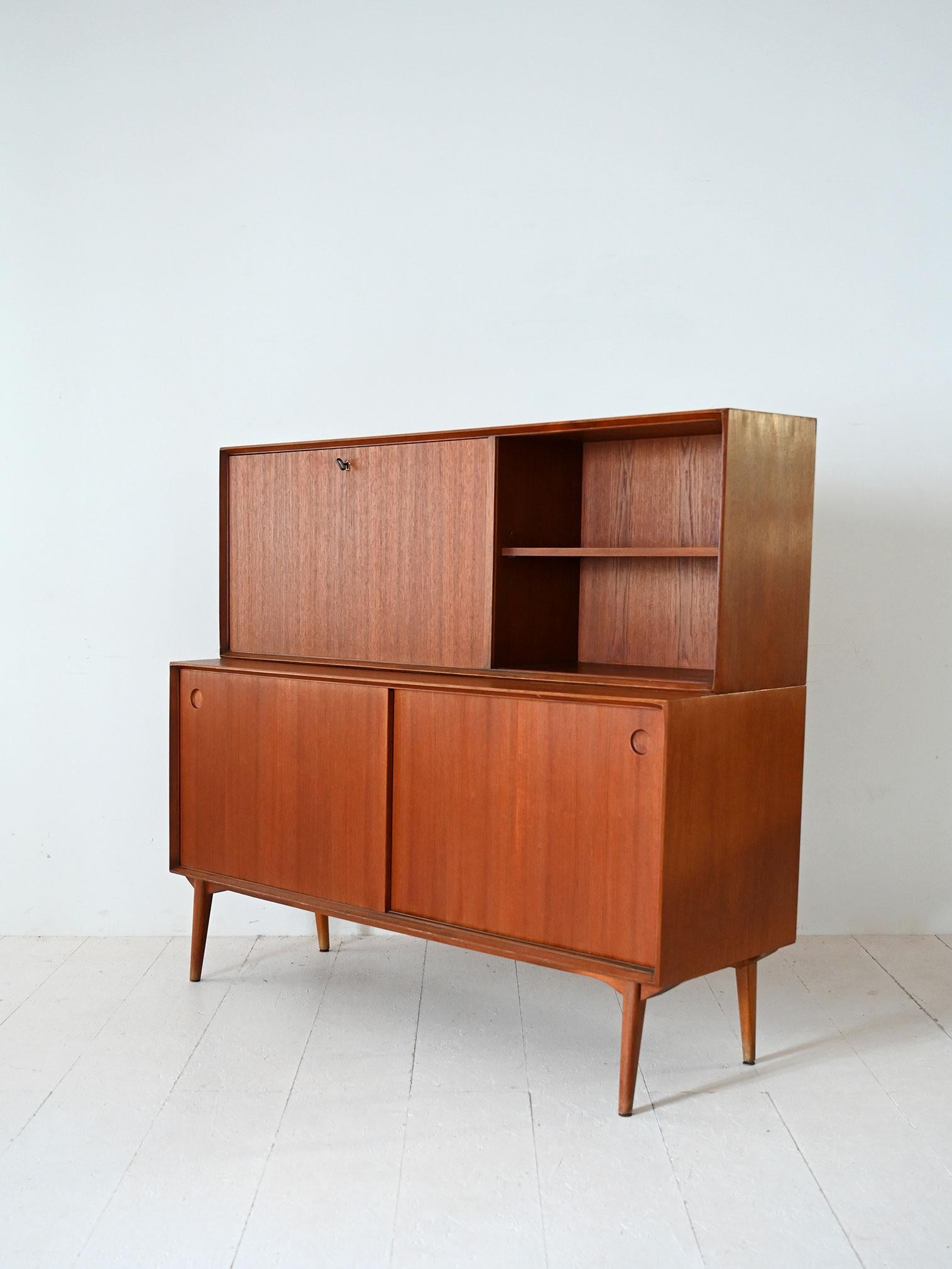 Vintage Danish sideboard with flap and sliding doors For Sale 1