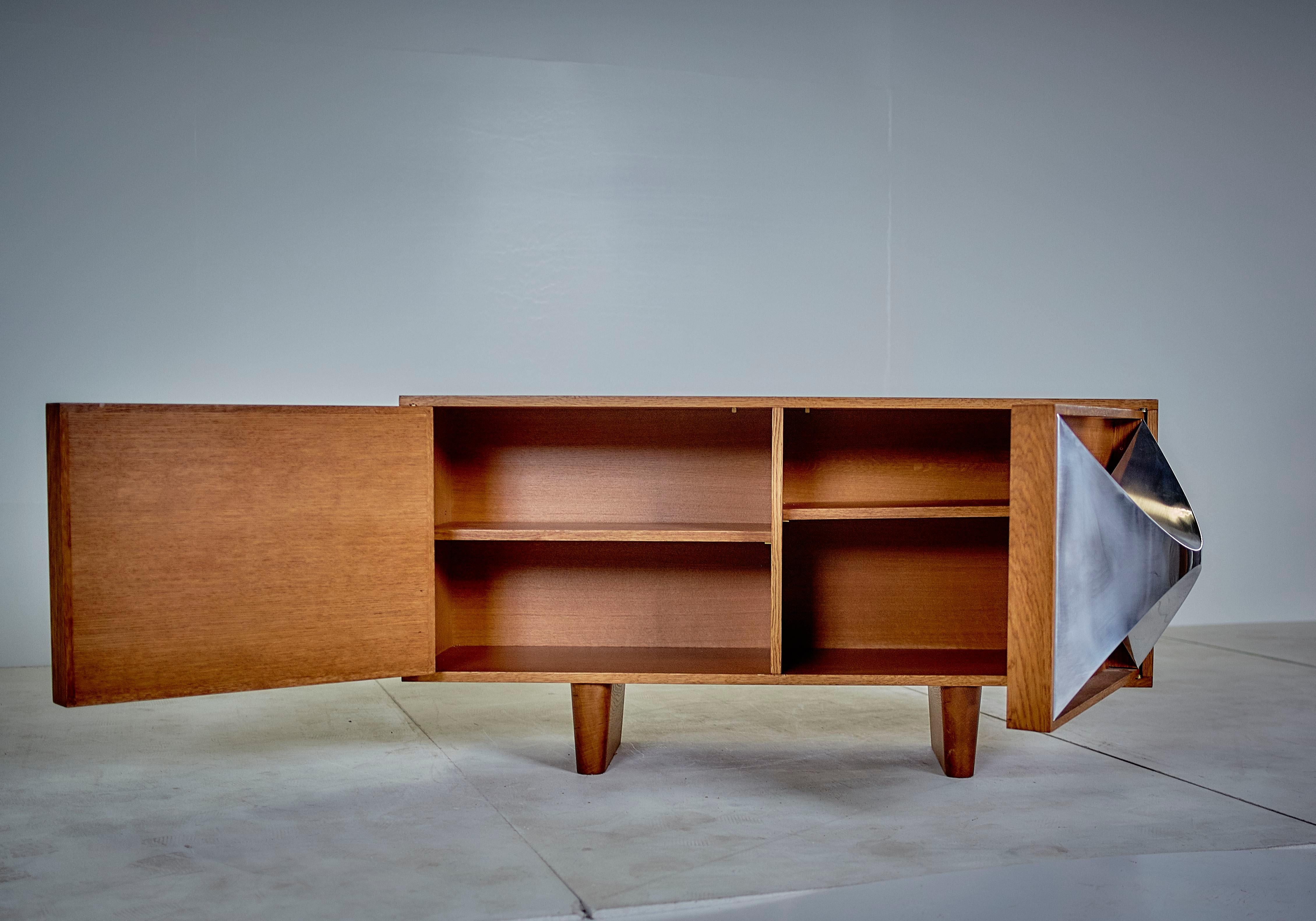 Raphaël Midcentury Stainless Steal and Oakwood French Credenzas, 1973 In Good Condition In Milan, IT