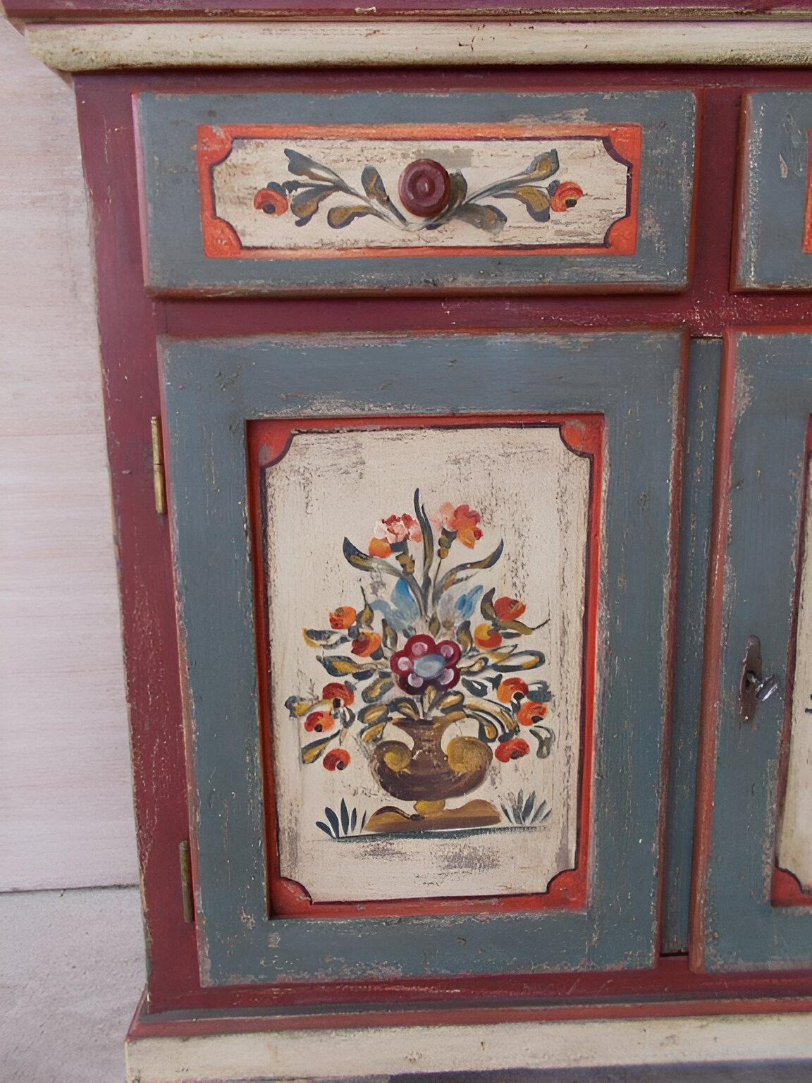 Folk Art Painted sideboard from the early 1900s For Sale