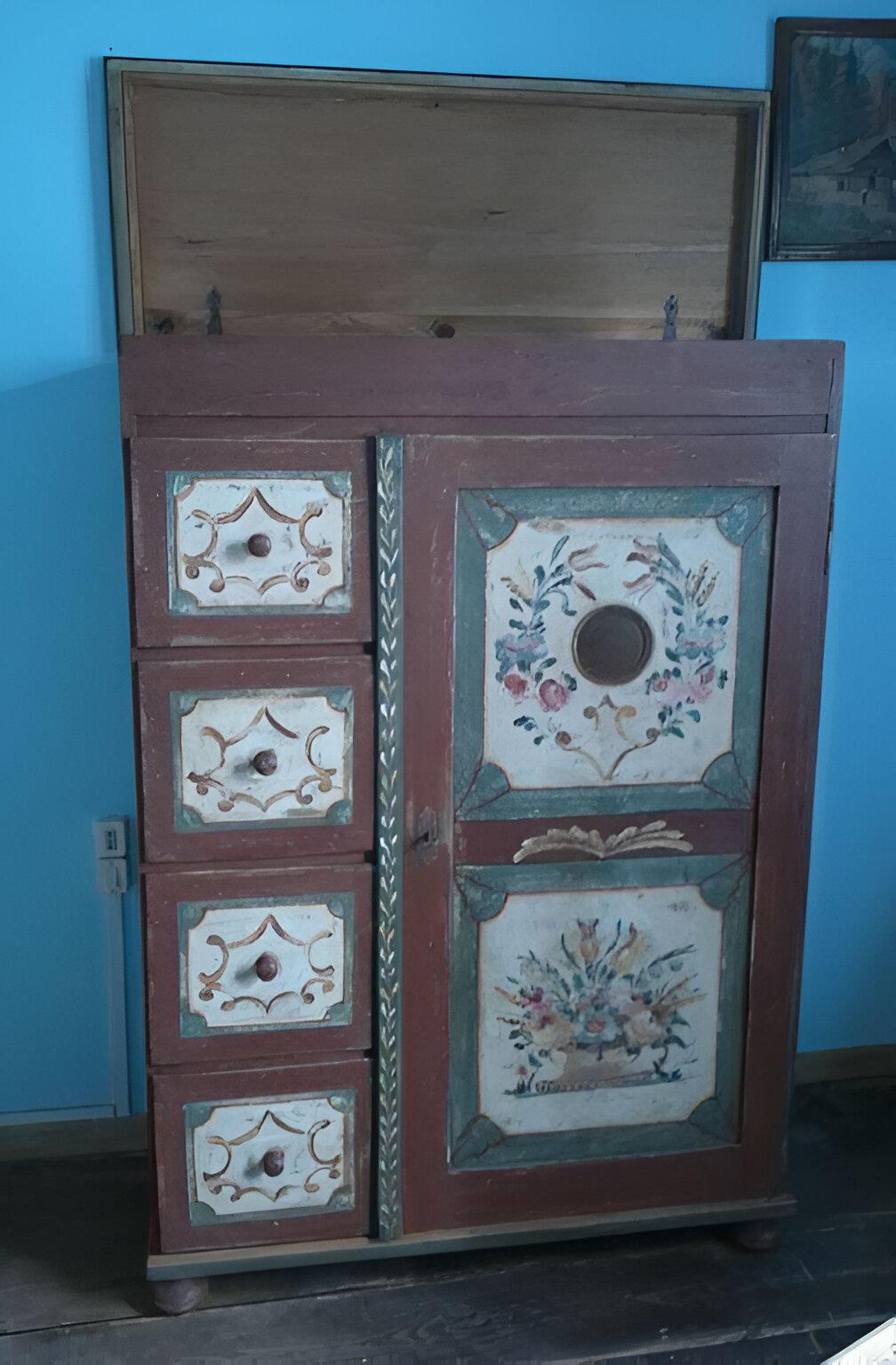 Folk Art Decorated pantry cupboard, mid-19th century For Sale