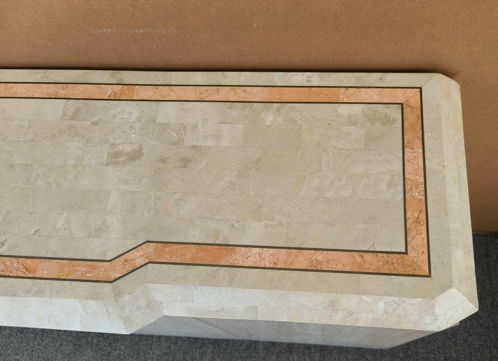 Late 20th Century Credenza Dry Bar Cabinet Tessellated Stone & Faux Travertine For Sale