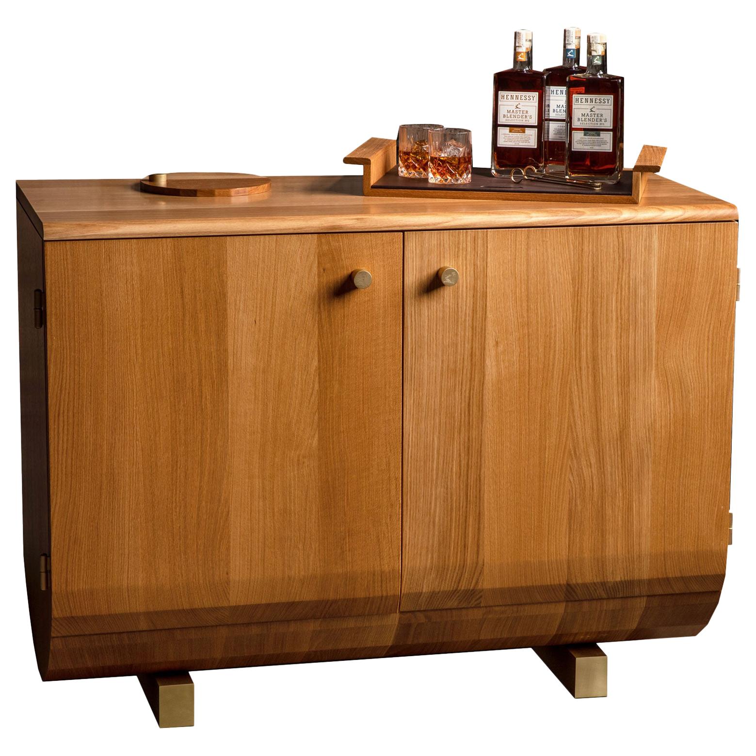 Hennessy Collaboration Contemporary White Oak and Brass Bar Pantry Credenza  For Sale