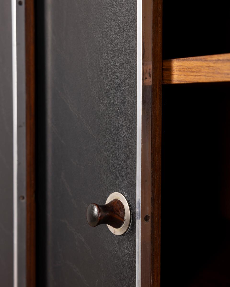 Leather 1960s vintage wood highboard sideboard designed by G. Coslin for 3v Furniture For Sale
